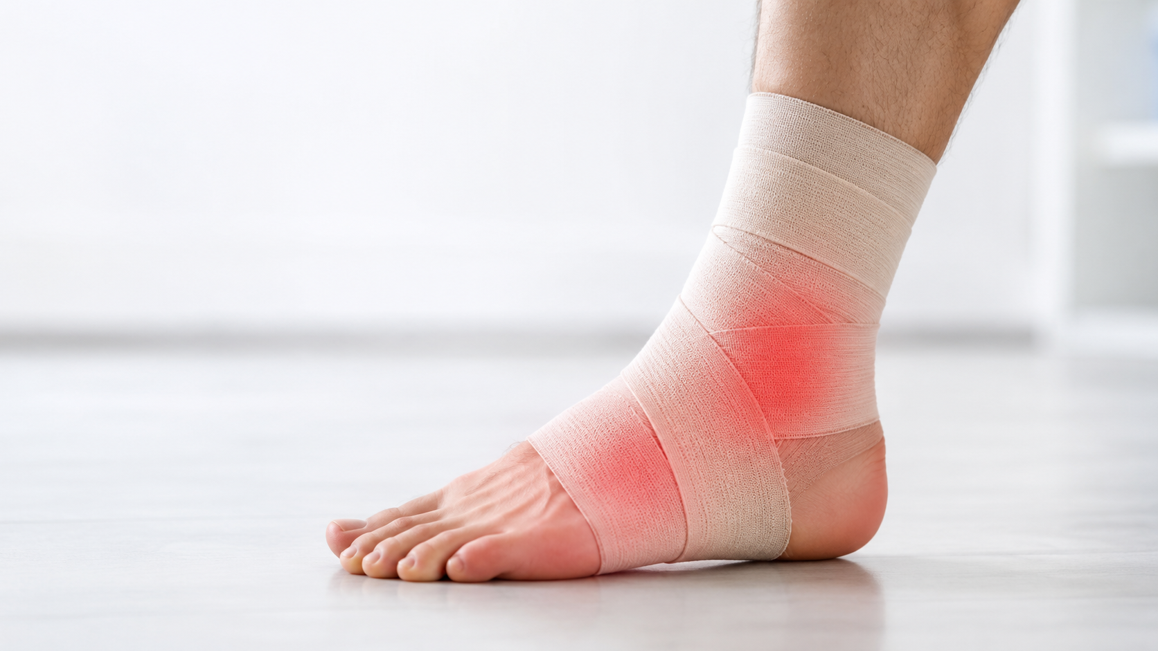 Fractured or sprained ankle with supportive wrap