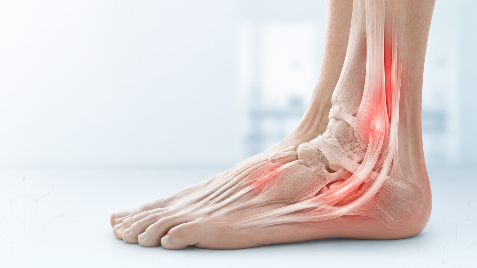 Anatomical illustration of foot and ankle tendon inflammation
