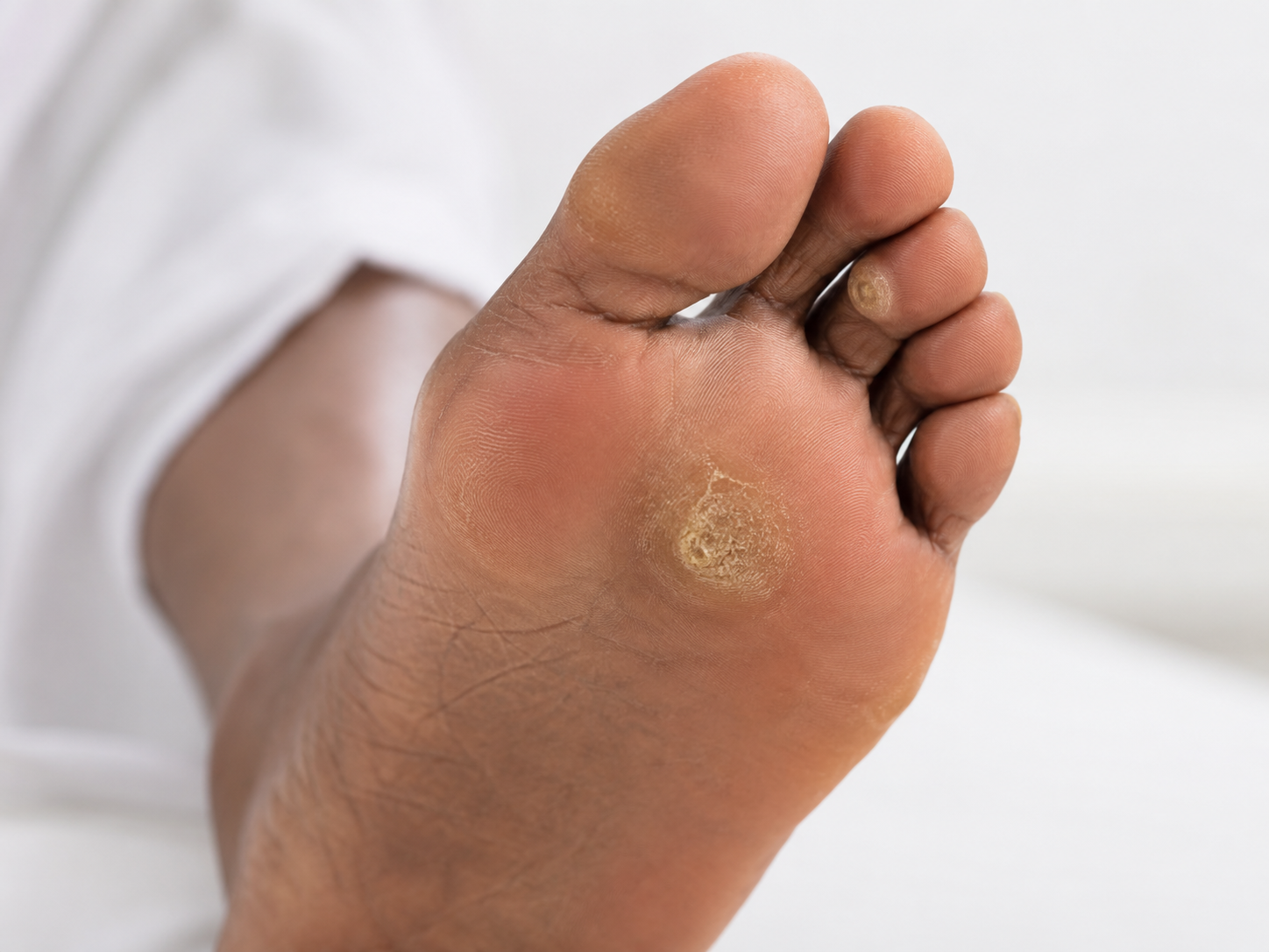Corns and calluses on the sole of the foot