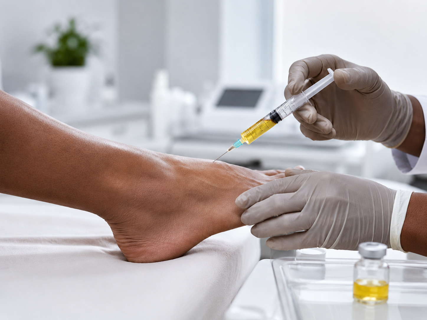 Umbilical cord biologic injection being administered into the foot